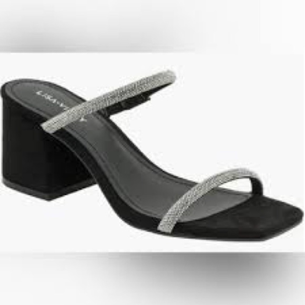 NIB! Lisa Vicky Mood-V Pave Black Women's Slide Sandals size 7.5 Block Heel